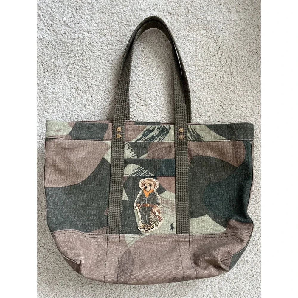 Polo Ralph Lauren Camo Polo Bear Canvas Tote Bag Mens Green Brown Camouflage